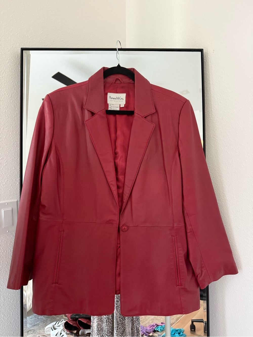 Pamela McCoy Deep Red Leather Blazer